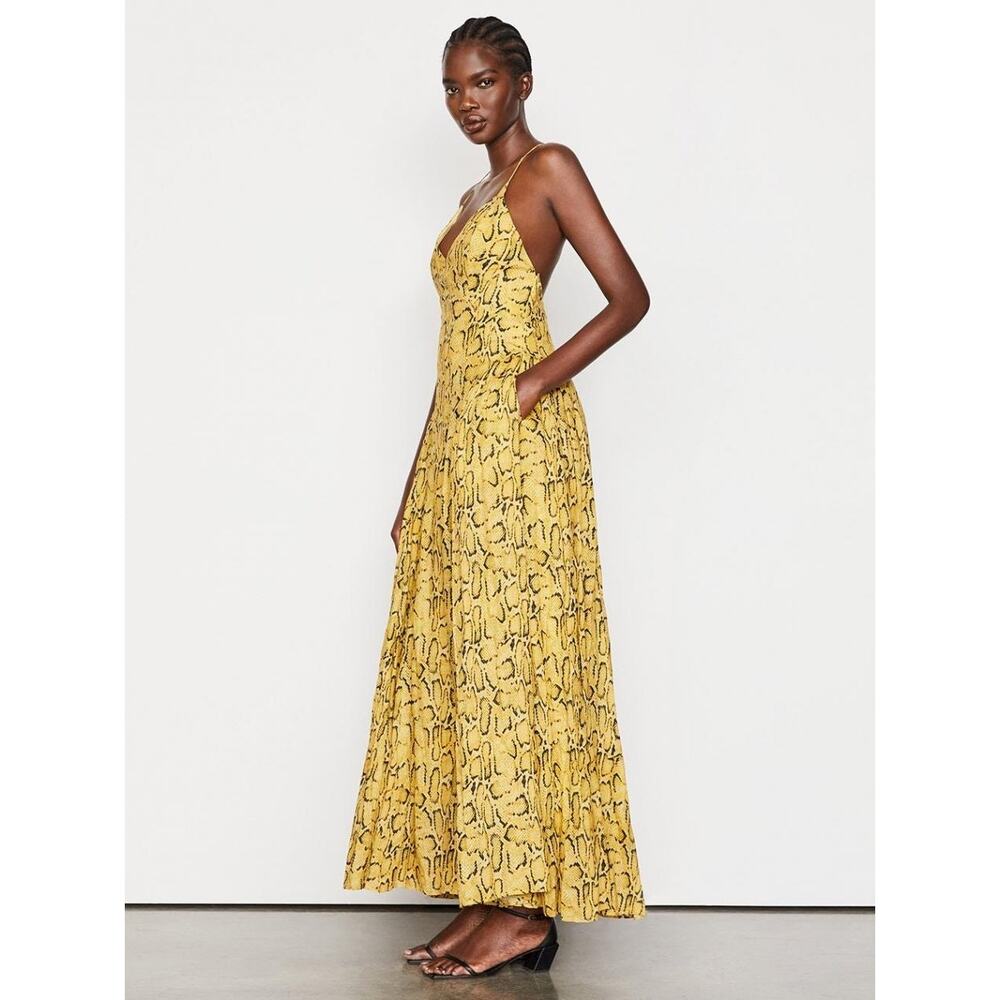 Frame Malibu Yellow‎ Python Snakeskin Print Cross Back Maxi Dress Size XS NWT